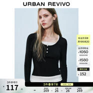 UR春季新款女裝假兩件撞色拼接設計感針織衫UYY950015 黑色 S