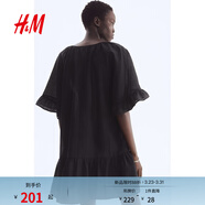 H&M女裝a字版型連衣裙春季系帶設計裙衫式連身裙1275763 黑色 S 160/88