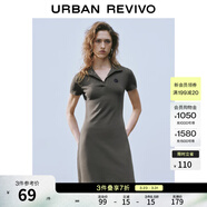 UR夏季新款女學(xué)院風(fēng)立體裝飾Polo領(lǐng)短袖連衣裙UYY750050 綠棕 S