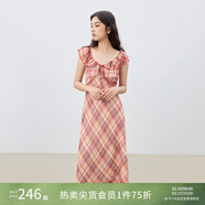 自巧小個(gè)子紅色雪紡格紋連衣裙女2026夏裝新款掐腰裙度假風(fēng)長(cháng)裙子 紅白格 XXS （尺碼：1）