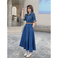 韓版顯瘦A字牛仔連衣裙 【深藍色】 XL