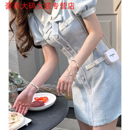 溥畔新款娃娃領(lǐng)小設計藍色香風(fēng)連衣裙氣質(zhì)小個(gè)子法式夏季高級收腰短裙 天藍色 高品質(zhì) S  建議80-100斤