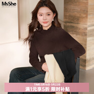 MsShe【木耳邊半高領(lǐng)毛衣】大碼女裝2025款冬裝胖mm顯瘦內搭上衣 拿鐵色現貨 3XL