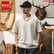 新百倫夏季男士短袖T恤2026新款寬松美式潮牌休閑純色小白t打底男士上衣 米色 M  適合100-125斤