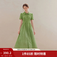 茵曼（INMAN）【苧麻】法式娃娃領(lǐng)連衣裙女裝2026夏季新品泡泡袖裙子 苔蘚綠 S