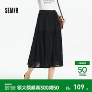 森馬半身裙女松緊腰A字裙氣質(zhì)夏季2025新款拼接蕾絲波點(diǎn)長(cháng)裙優(yōu)雅 黑色90001 S