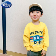 迪士尼（Disney）兒童卡通毛圈套頭衛(wèi)衣女童螺紋領(lǐng)長(zhǎng)袖打底衫春秋新款女裝 黃色-WIS汽車 90 cm