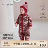 babylove嬰幼兒針織連體衣秋冬羊毛保暖長(cháng)袖哈衣爬服復古文藝法式新年衣服