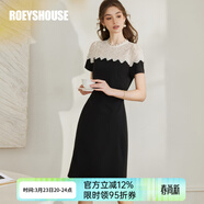 ROEYSHOUSE羅衣法式拼接蕾絲黑色連衣裙女初夏新款精致修身小黑裙10262 黑色 S （建議拍前聯(lián)系客服確認哦）