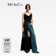 MO&Co.春秋古典花邊開(kāi)襟順紆縐雪紡吊帶長(cháng)裙連衣裙摩安珂 黑色 S 160