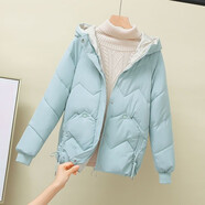 尚濤棉服女短款新款棉衣韓版寬松休閑面包服女冬裝外套加厚連帽棉襖女 薄荷綠 M 建議80-100斤