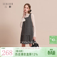 三彩【綿羊毛】2025冬季新款方領(lǐng)蝴蝶結毛呢連衣裙無(wú)袖背心裙M 寂靜灰 M 160/84A