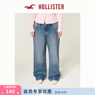 HOLLISTER美式25秋冬寬松低腰碎花刺繡牛仔褲女裝355-5760 中藍色 25 150/64A 0短版