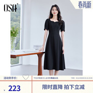 歐莎（OSA）法式桃心領(lǐng)新品連衣裙子女夏季2025新款經(jīng)典收腰顯瘦小黑裙子 黑色 S