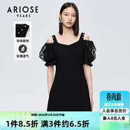艾諾絲雅詩(shī)【商場(chǎng)同款】夏新珍珠網(wǎng)紗泡泡袖短袖小清新小黑裙連衣裙10429006 黑色 S