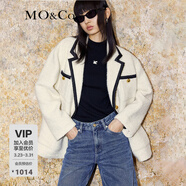MO&Co.小香風(fēng)西裝權力外套羊毛混紡休閑西裝夾克外套女呢子外套 米白色-第2批 XS 155