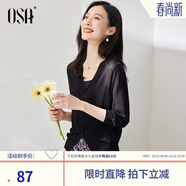 歐莎（OSA）【披肩空調衫】薄款冰絲針織開(kāi)衫外套女七分袖25年新款夏季上衣 黑色A XS