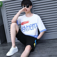 啄木鳥(niǎo)13青少年運動(dòng)套裝男孩12-15歲高中初中學(xué)生短袖T恤14帥氣大童夏裝 DS-5512白色 (上衣+褲子) L