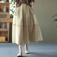 夏典素訂女王（SE.PSTP）2026新款復古歐根紗半身裙氣質(zhì)拼接文藝百搭紗裙中長(cháng)款優(yōu)雅大擺裙 卡其色 S 建議90斤以?xún)?
                                         title=