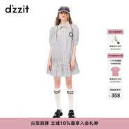 DZZIT地素春夏法式復古泡泡袖徽章設計條紋短袖連衣裙3H2O4452T 深藍色 XS