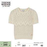 Teenie Weenie小熊春夏鏤空鉤花泡泡袖套頭短款時(shí)髦毛衣針織衫女裝 乳白色 L 170