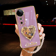 群尊適用vivo s19手機殼pro閃鑲水鉆5G愛(ài)心補化妝鏡子V2364A手鏈女款V2362A全包鏡頭軟膠防摔保護套時(shí) 愛(ài)心鏡-櫻花紫（送手鏈） vivo S19 Pro