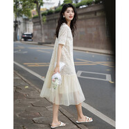 德瑪納【陷入浪漫里】夏季甜美風(fēng)刺繡娃娃裙寬松無(wú)腰線(xiàn)中長(cháng)女連衣裙