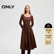 ONLY秋季通勤方領(lǐng)長(cháng)袖針織拼接長(cháng)裙連衣裙女|124307071 E10 烤椰子棕色 M (165) 84A
