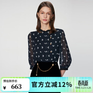 Scofield優(yōu)雅法式印花襯衫褶皺領(lǐng)長(cháng)袖雪紡衫夏季新款 黑色 S 160