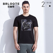 Brloote/巴魯特T恤男 時尚純棉主題印花珠片繡短袖上衣  夏裝 黑色 S 165/88A
