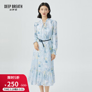 深呼吸DEEP BREATH女裝木耳領(lǐng)碎花連衣裙【附吊帶裙、腰帶】A500259 藍花 S (2)