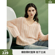 ELLE【商場(chǎng)同款】綿羊毛V領(lǐng)長(cháng)袖針織衫女2026春季新款馬海毛毛衣 粉色 S