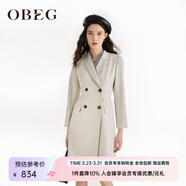 OBEG歐碧倩秋時(shí)尚通勤經(jīng)典雙排扣風(fēng)衣式收腰飄帶連衣裙50463521 珍珠灰 L /170/40