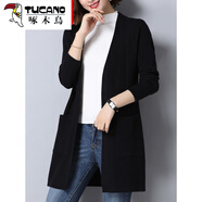 啄木鳥(niǎo)高檔品牌 針織開(kāi)衫女外搭春秋薄款中長(cháng)款披肩外披毛衣外套2025年 黑色 XL