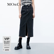 MO&Co.牛仔半身裙春設計感高腰開(kāi)叉做舊磨白黑色直筒棉質(zhì)摩安珂 牛仔黑色-第2批 S 160