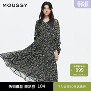 moussy 【劉亦菲同款】南法度假風(fēng)碎花浪漫優(yōu)雅連衣裙028ISX33-3711 020黑色 S