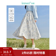 茵曼（INMAN）法式碎花高級感2025夏女新款休閑中長(cháng)吊帶連衣裙子 白底藍花半身裙-18412674 M