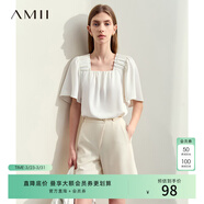 AMII女裝2026夏季極簡(jiǎn)純色寬松方領(lǐng)寬松娃娃裝雪紡衫上衣女 米白 S 155/80A