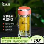 希諾（heenoor）雙層玻璃杯女士濾網(wǎng)帶蓋珠光花茶杯耐熱防燙便攜泡茶水杯子禮盒裝 橙色 200ml