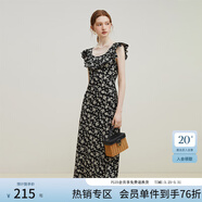 范思藍恩23FS12695韓系荷葉邊減齡連衣裙女夏季新款吊帶裙子 黑底碎花 XS