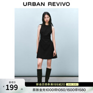 UR春季新款女摩登氣質(zhì)褶皺收腰顯瘦無(wú)袖連衣裙UYY750030 黑色 XL