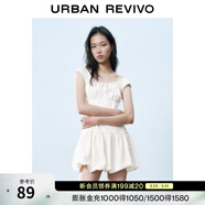 UR春季新款女裝撞色蕾絲飄帶U領(lǐng)無(wú)袖修身連衣裙UYY750014 米黃 (偏短) XL