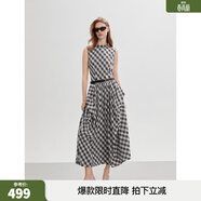ELLE法式洋氣黑白格紋設計感無(wú)袖連衣裙女2025夏季新款優(yōu)雅長(cháng)裙 黑白 L