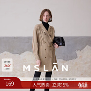 MSLAN都市簡(jiǎn)約工裝風(fēng)連衣裙春季通勤雙排扣收腰風(fēng)衣中長(cháng)款薄外套 卡其 S
