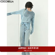 COCOBELLA復古水洗磨白低腰牛仔褲男友風(fēng)寬松休閑拖地直筒褲DN73 淺牛仔藍 S