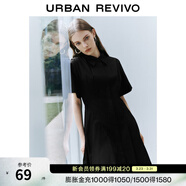 UR夏季新款女裝通勤風(fēng)壓褶修身短袖棉質(zhì)連衣裙UWU740075 正黑 S