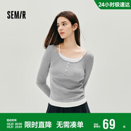 森馬（Semir）長(cháng)袖T恤女秋短款假兩件蕾絲花邊修身2025小性感上衣10A525101004
