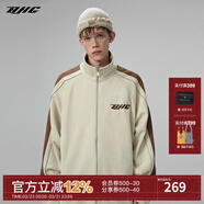 BJHG不計后果春環(huán)保麂皮絨夾克男潮牌反光條撞色拼接休閑寬松運動(dòng)外套 卡其色（尺碼偏大，建議拍小一碼） XL