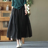 夏典素訂女王（SE.PSTP）2026新款復古歐根紗半身裙氣質(zhì)拼接文藝百搭紗裙中長(cháng)款優(yōu)雅大擺裙 黑色 L 建議105-120斤