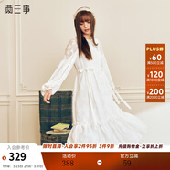 兩三事夢(mèng)囈者 2025春季新款甜美繡花鏤空肩蝴蝶結白色連衣裙 黑色 L